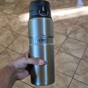 Thermos Silver Travel Bottle with Black Lid